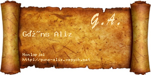 Güns Aliz névjegykártya